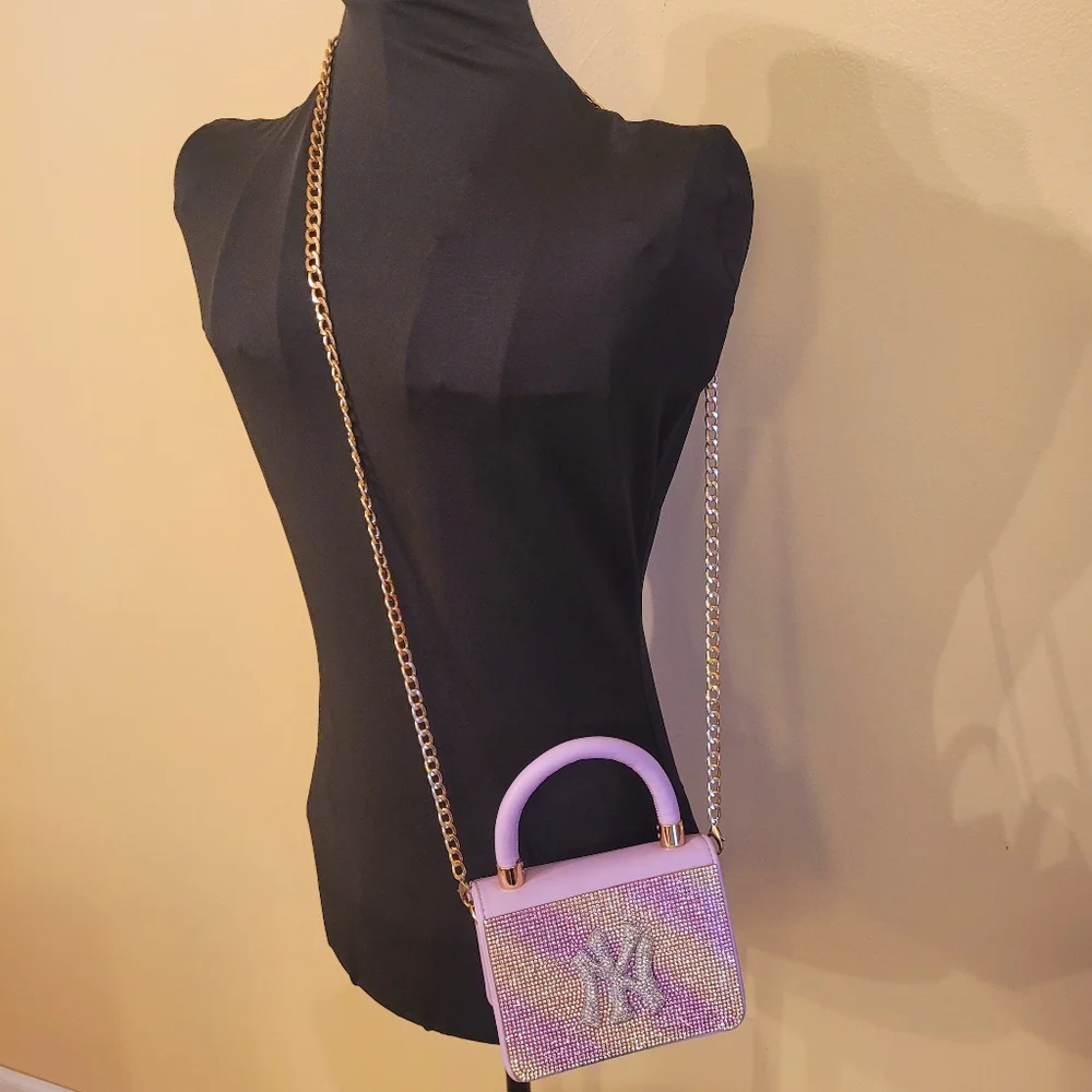Lavender Rhinestone NY-Inspired Baseball Cap and Mini Bag Set - Picture 4 of 11